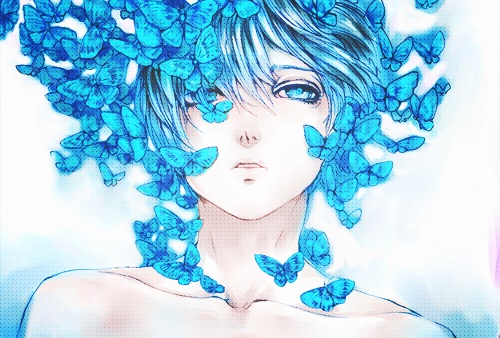 Anime boy blue butterflies cute